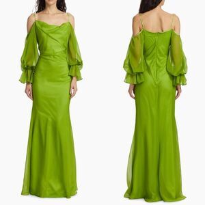 NWT Claude Kameni Jubilent Chiffon Maxi Dress Gown Sage Green Size 6 $725